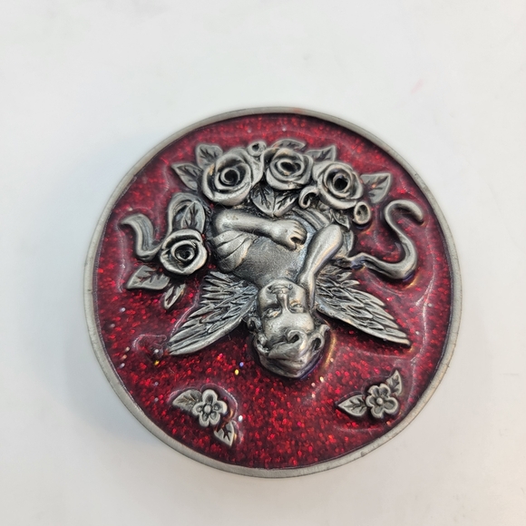 Vintage pewter cherub and red enameled trinket box - Picture 4 of 7